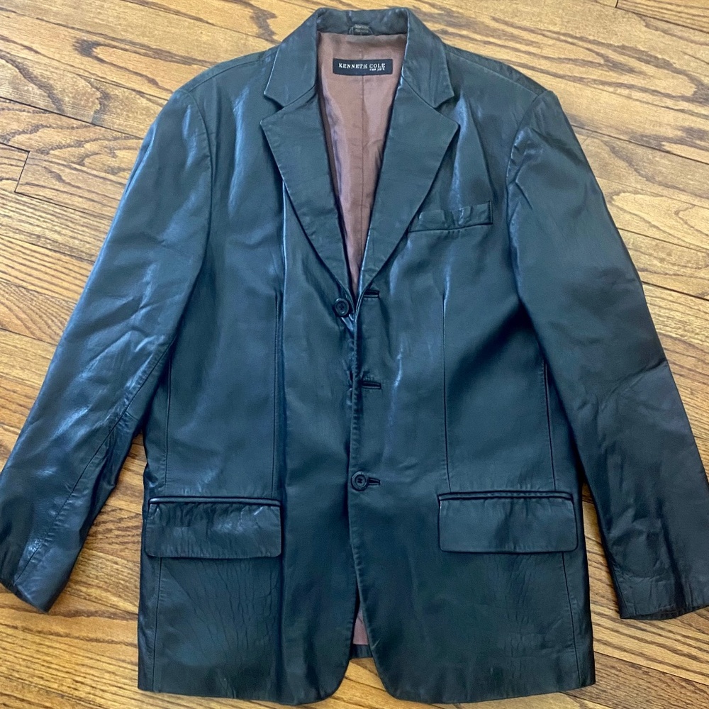 Men's Black Leather Sport Coat. Kenneth Cole. S. L